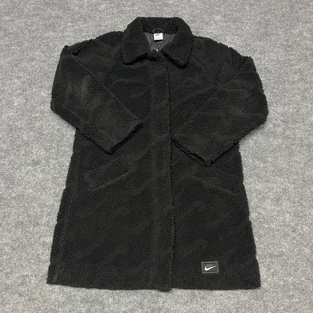 Nike Jacket Womens Small Black Long Coat Icon Clash Sherpa Polar Fleece